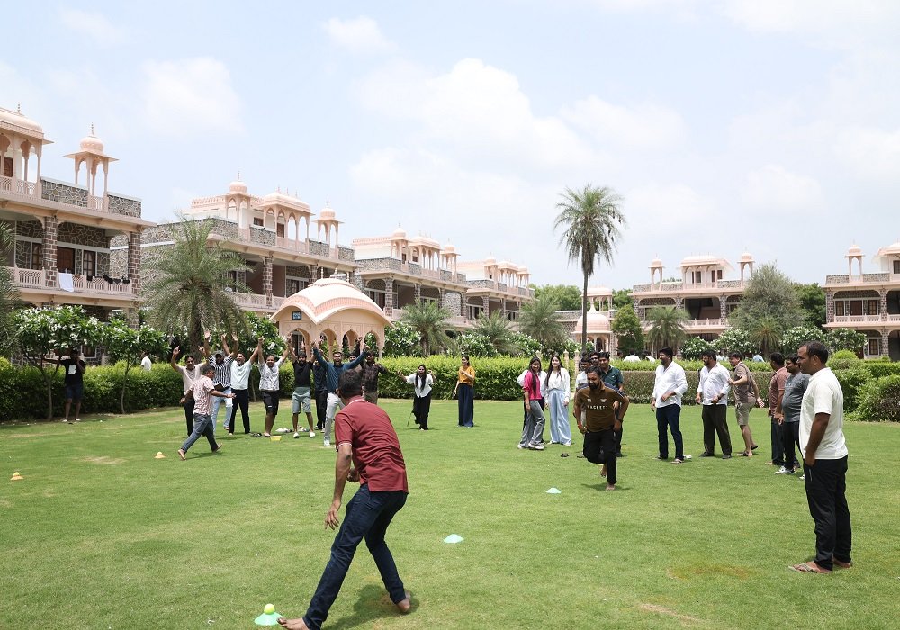 Colleagues taking part in a team building activity