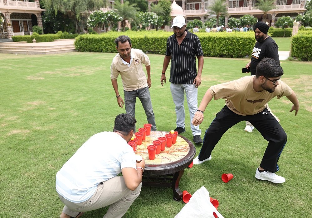 Colleagues collaborating in a group activity